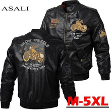 Load image into Gallery viewer, Male Leather Jacket Slim Fit Coat Men Stand Collar jaqueta PU Coats Biker Jackets Casual Motorcycle Faux Fur S-5XL Jacket Fleece