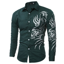 Load image into Gallery viewer, Men's Dragon Print Shirt Long Sleeve Fashion Casual Solid Color Business Slim Simple Soft Street Dress Long Sleeve Men Shirts