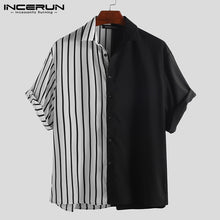 Load image into Gallery viewer, INCERUN Fashion Striped Patchwork Men Shirt Personality Short Sleeve Loose Button Up Hip-hop Casual Brand Shirts Men Blouse 2019