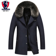 Load image into Gallery viewer, 2019 new men's winter wool coat cashmere thicker warm wool coat with fur gray dark blue Lapel big fur collar men's coat