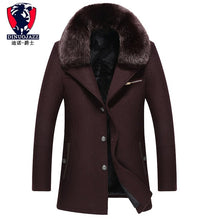 Load image into Gallery viewer, 2019 new men's winter wool coat cashmere thicker warm wool coat with fur gray dark blue Lapel big fur collar men's coat