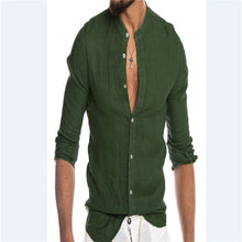 Load image into Gallery viewer, New Men Shirt Long Sleeve Solid Cotton Casual Shirts Shirt V-Neck Cotton Chinese Style Summer Top Slim Fit Long Sleeve Shirts