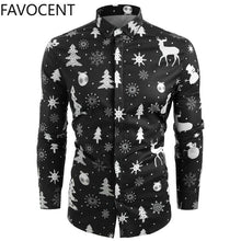 Load image into Gallery viewer, Christmas Shirt Men New Year Party Blouse Funny Shirt Deer Printed Long Sleeve Button Male Clothes Casual Snowflakes Christmas