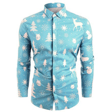 Load image into Gallery viewer, Christmas Shirt Men New Year Party Blouse Funny Shirt Deer Printed Long Sleeve Button Male Clothes Casual Snowflakes Christmas