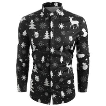 Load image into Gallery viewer, Christmas Shirt Men New Year Party Blouse Funny Shirt Deer Printed Long Sleeve Button Male Clothes Casual Snowflakes Christmas