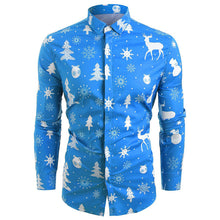 Load image into Gallery viewer, Christmas Shirt Men New Year Party Blouse Funny Shirt Deer Printed Long Sleeve Button Male Clothes Casual Snowflakes Christmas