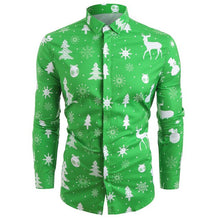 Load image into Gallery viewer, Christmas Shirt Men New Year Party Blouse Funny Shirt Deer Printed Long Sleeve Button Male Clothes Casual Snowflakes Christmas