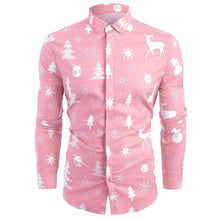 Load image into Gallery viewer, Christmas Shirt Men New Year Party Blouse Funny Shirt Deer Printed Long Sleeve Button Male Clothes Casual Snowflakes Christmas
