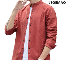 Load image into Gallery viewer, 2019 NEW Men Stand Collar Slim  Solid Color Shirt em8 Men's Trend  Casual Long Sleeve Shirt fhk18-12