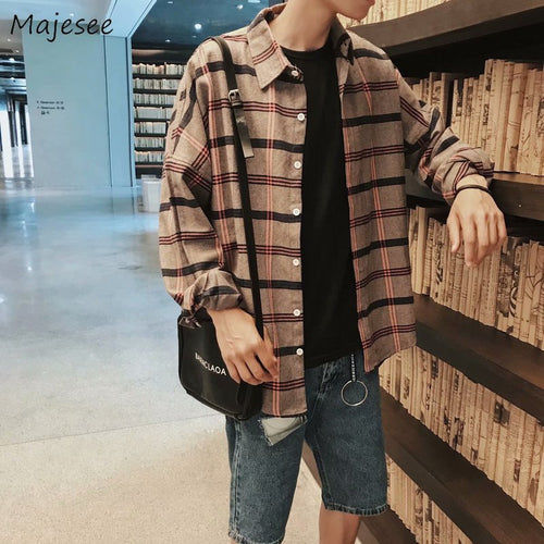 Shirts Men Plaid Long Sleeve All Match Daily Korean Style Mens Hot Sale Loose High Quality Trendy 2019 Leisure Students Shirt