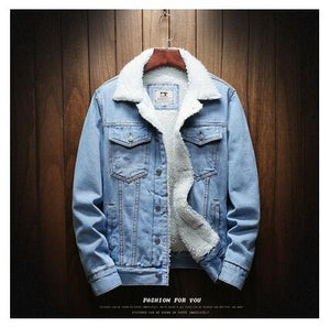 Men Light Blue Winter Jean Jackets Outerwear Warm Denim Coats New Men Large Size Wool Liner Thicker Winter Denim Jackets Size6XL